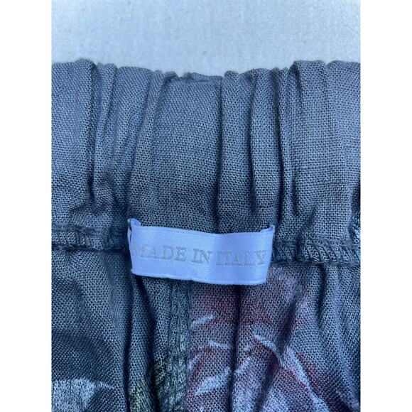 Made in Italy Floral‎ Print Linen Like Pants Casual Elastic Waist - Picture 2 of 6